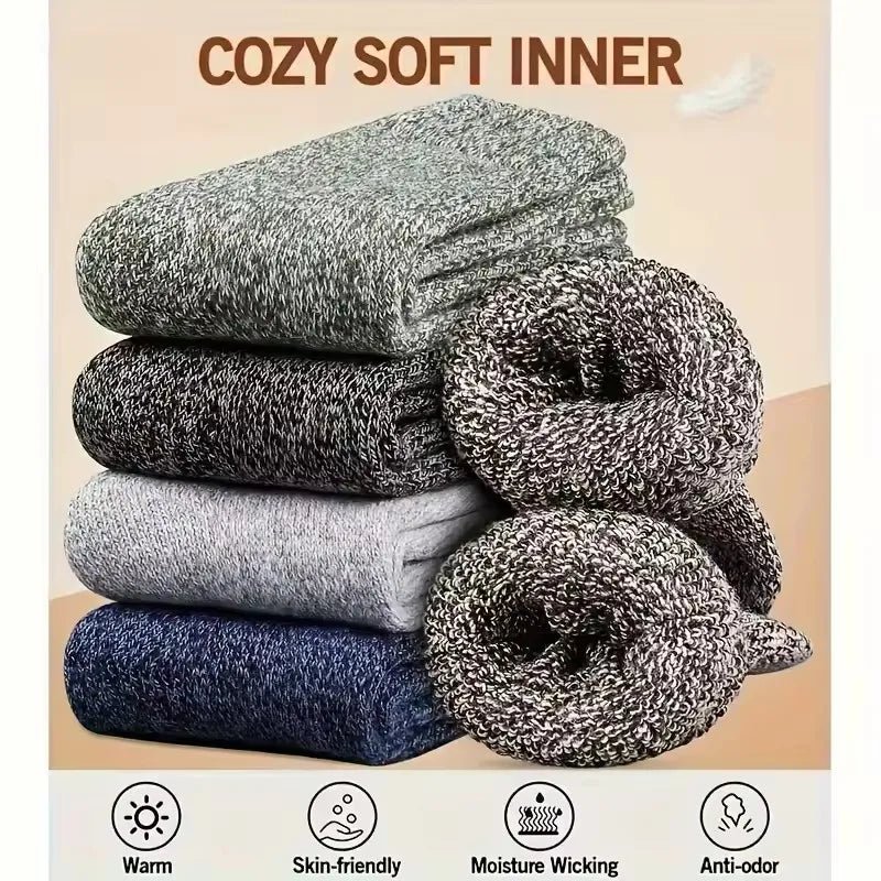 3 Pairs Winter Men'S Wool Socks Super Thick Warm High Quality Harajuku Retro Snow Casual Antifreeze Cashmere Socks Men