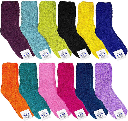 Womens Wholesale Bulk Warm and Cozy Fuzzy Socks, Colorful Winter Socks (12 Pack Assorted)